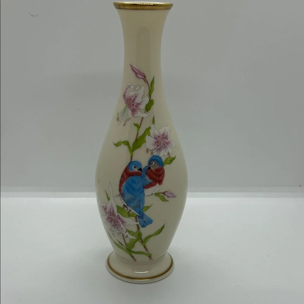 VTG Lenox Eternal Love Bud Vase blue Birds Gold Trim 8